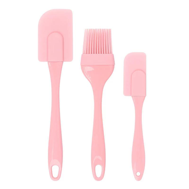 

3 шт. антипригарный силиконовый скребок для крема, лопаточка для хлеба, торта, масла, миксер, масляная кисть с полипропиленовой ручкой, лопаточка для торта, кухонный инструмент для выпечки розовый