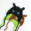 Green Funny Big Eyes Handmade Wool Hat Women's Winter New Cute Cartoon Face Small Versatile Knitted Hat