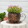 Vintage Teacup Planter Iron Floral Cutout Flowerpot Decorative Plant Pot for Succulents Herbs Flowers Indoor Outdoor Garden Decor
