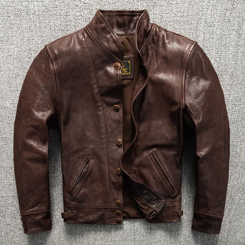 

Винтажная куртка из искусственной кожи PU с тяжелым шампунем, зеленая с фруктовым воротником, мужская куртка 4XL коричневый