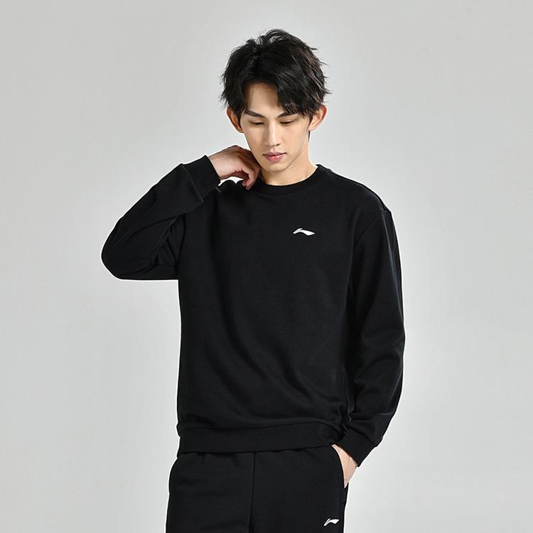 Li Ning Solid Color Loose Fit Drop Shoulder Pullover Long Sleeve Sweatshirt Unisex Sweatshirt Black AWDUG77-1