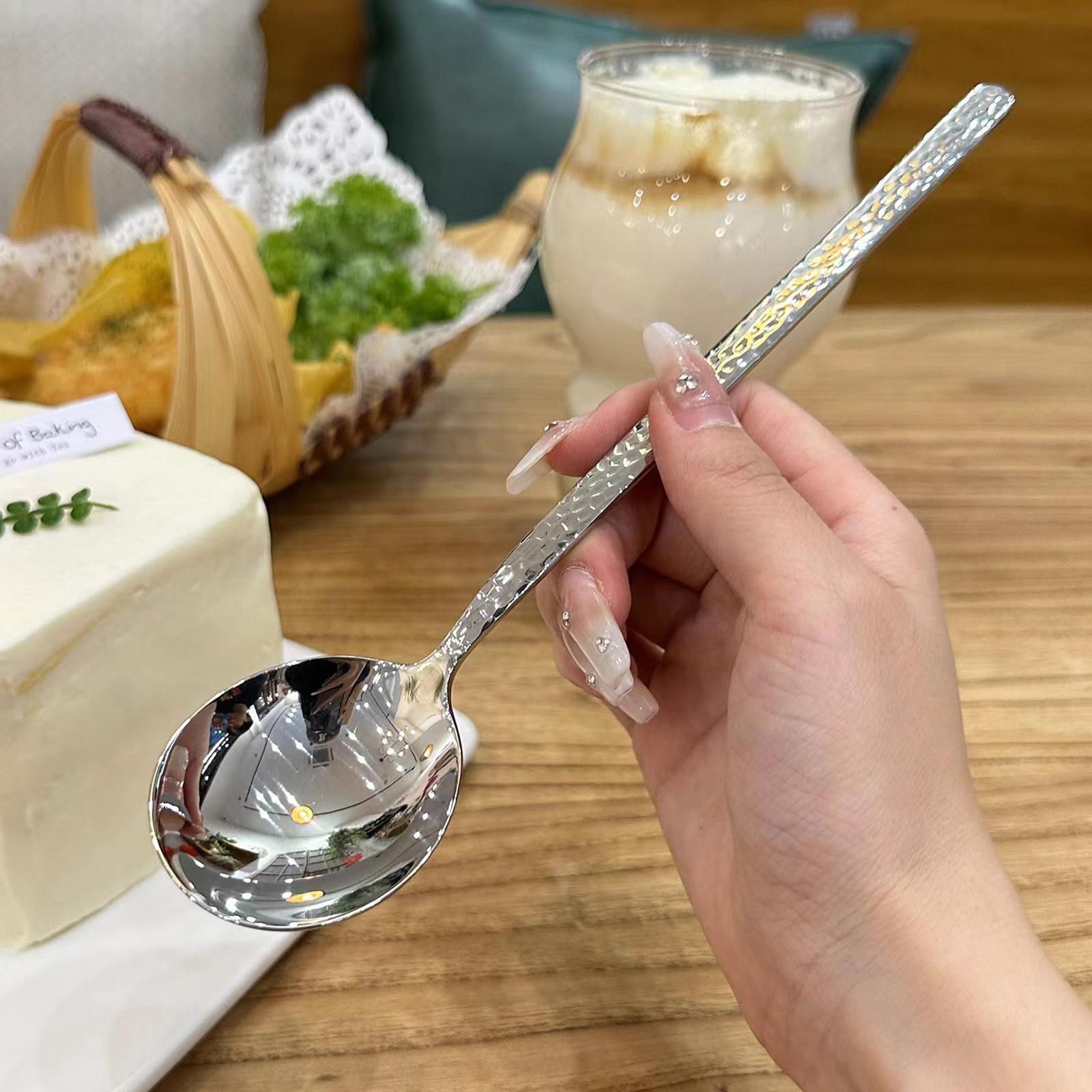 1/2PCS Stainless Steel Round Spoon Net Red Dinner Long Handle Stirring Dessert Spoons Korean Spoon For Kitchen Gadgets A1