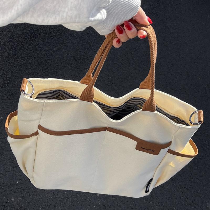

Women s Versatile Canvas Bag Hand Tote Bag Large Capacity Solid Color One Shoulder Crossbody Bag