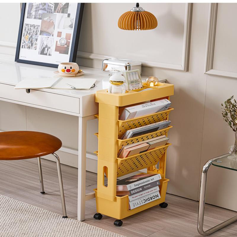 5 Layers Movable And Detachable Bookshelf Storage Rack With Wheels Space Saving Rack Magazine And Snack Storage Rack