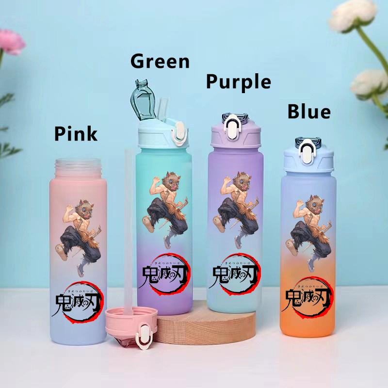 750ML Demon Slayer Cartoon Plastic Gradient Water Cup Portable Leak Proof Water Bottle Student Outdoor Sports Travel Water Cup