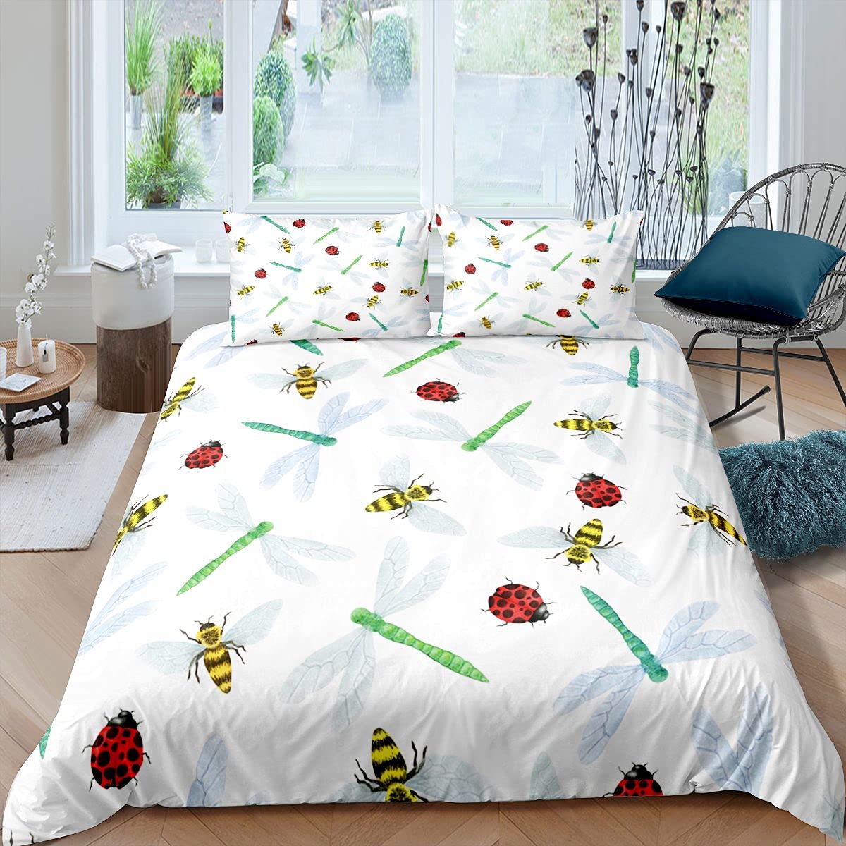 3D Ladybug Printed Duvet Cover - Flying Entomology Theme, for Kids, Boys & Girls (135x200cm)