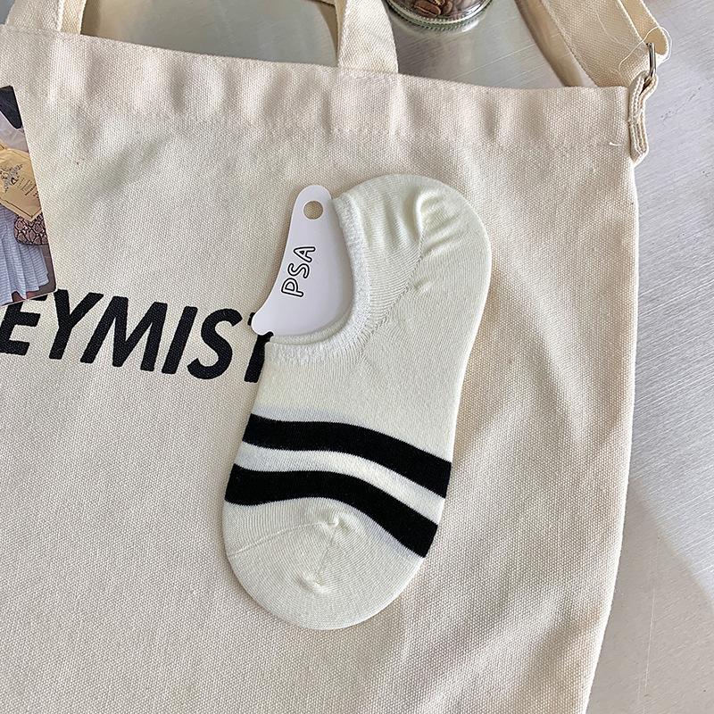 Striped Socks, Women's Boat Socks, Trendy Cotton Socks, Summer Thin, College Black and White Short Socks, Spring and Summer Invisible Socks