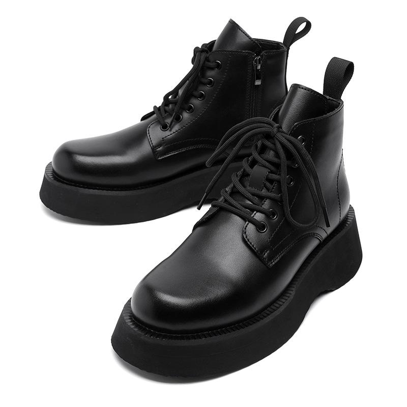 New Derby Martin Boots Men's Black High-top Leather Shoes Locomotive Boots Breathable Heightening Leather Boots 22611-R