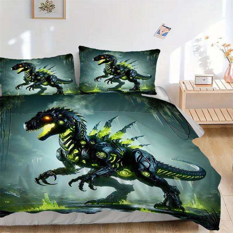 3pcs Bedding Set DinoBot Cyberdinosaur Includes 1 Comforter + 2 Pillowcases, Without Pillow Inserts, Soft Comfortable, Lightweight Breathabl
