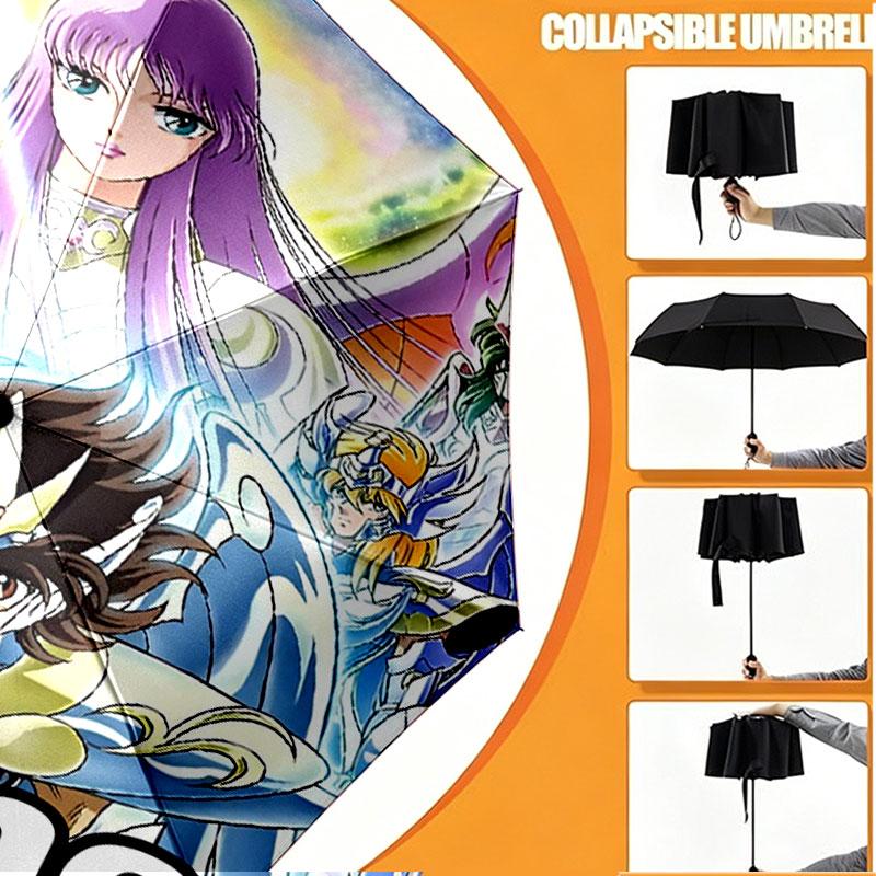 Custom Name Personalized Saint Seiya Print Umbrella, Auto Open Close, 8‑Rib Sturdy Frame, Commute Camping Hiking Use, Birthday Gift