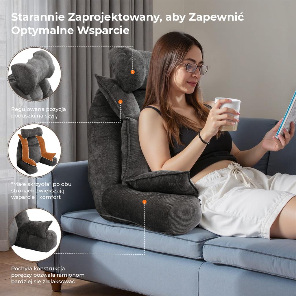 Beige Support Pillow for Bed with Armrests