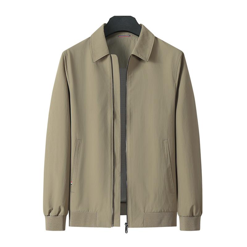 Men's Khaki Lapel Collar Zip Up Lightweight Business Casual Jacket