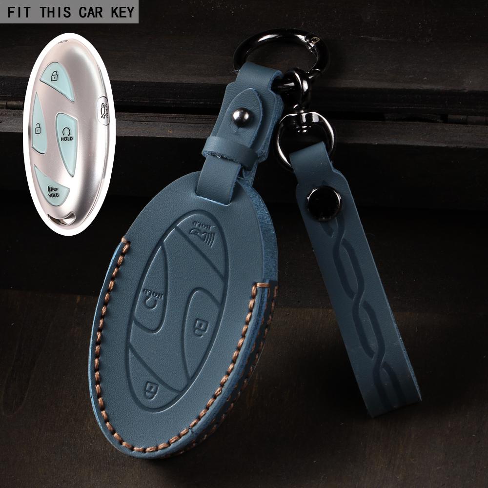 5 7 Bottons Car Key Fob Case Cover Keychain for Hyundai Grandeur GN7 Kona Ev 2023 Lonic 6 Elantra 2023-2025 Leather Accessories