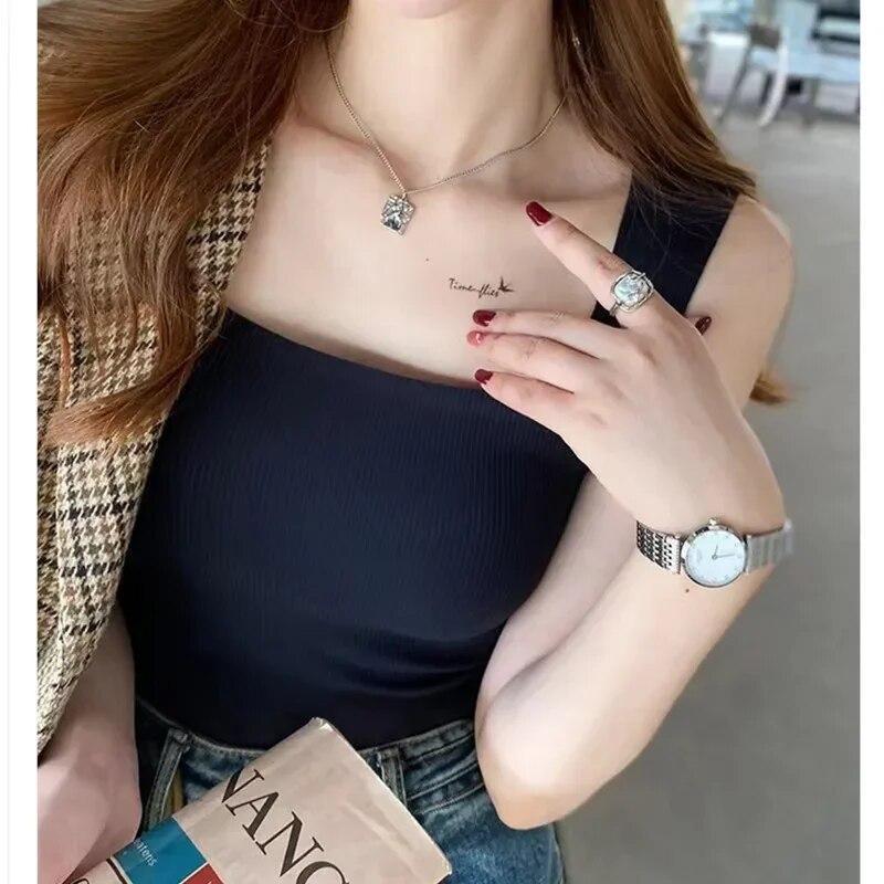 Nová košilka se širokým ramenem čtvercový výstřih Krásná vesta se zadním závitem Dámské bezešvé jednodílné pevné košíčky ležérní pevné topy