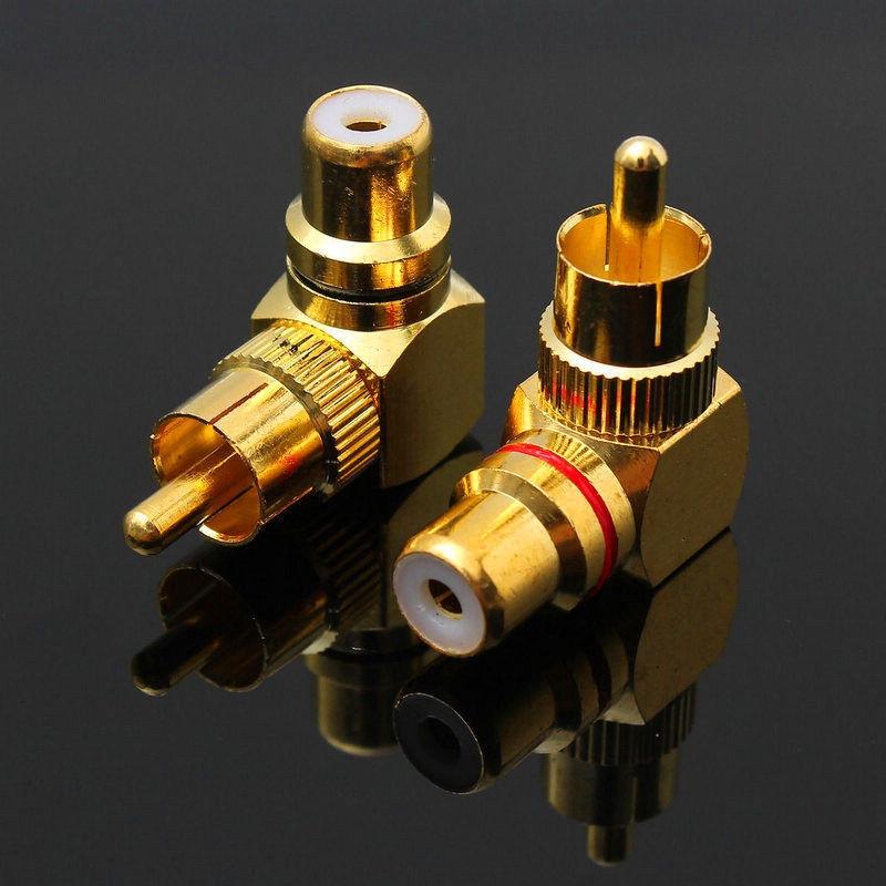 2x Female Male To Female Right Angle 90 Degree Audio Adapter Connector Gold