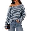 Top a Righe da Donna a Spalle Scoperte con Maniche Lunghe, Felpa Casual Larga a Blocchi di Colore