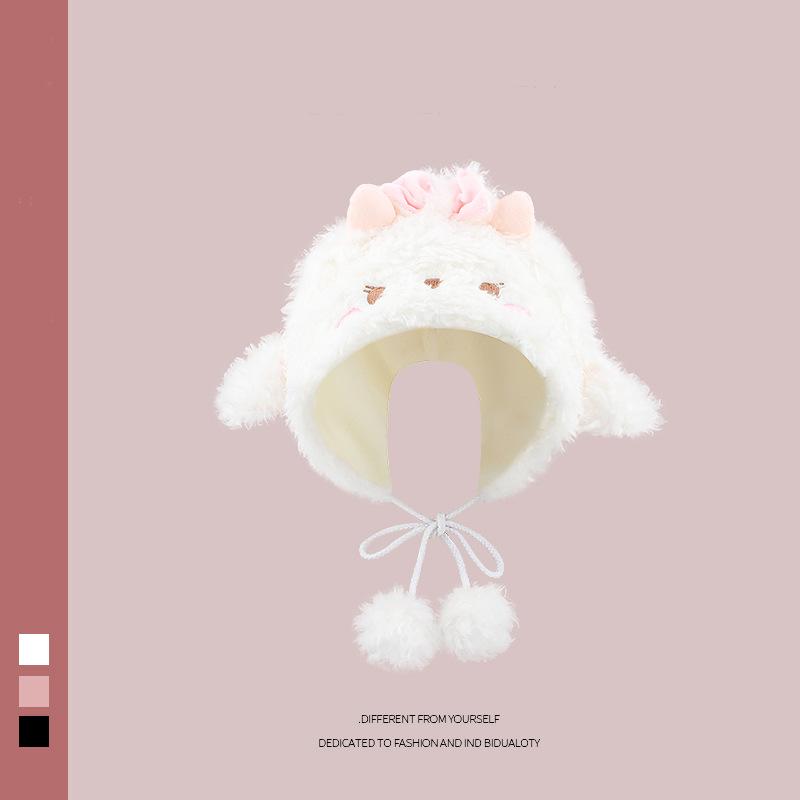 Cute cute girl white lamb strap children autumn and winter photo plush bag head ear protector