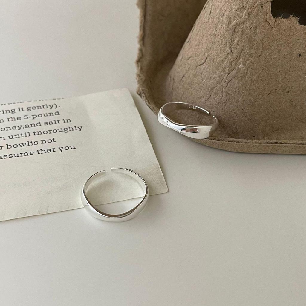 S925 Sterling Silver Women's Wide Face Irregular Open Ring - Simple Polished Cold Style