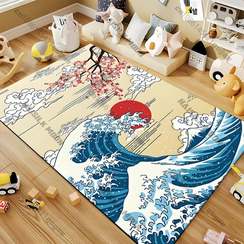 15 Sizes Japanese Style Kanagawa Pattern Rug for Living Room Area Carpet Bathroom Mat Creative Doormat Bedroom Mat Home Décor