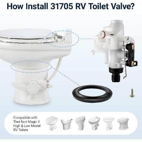 31705 3 RV Toilet Water Valve Kit Freeze-Resistant & Leak-Resistant, Fit For Thet-Ford RV Toilet Parts Compatible With Thet-Ford Aqua-Magic V High