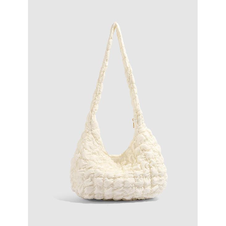 

Korean Version Ins Pleated Cloud Tote Bag Large Capacity Bubble Shoulder Crossbody Bag Niche Design Diamond Dumpling Bag білий