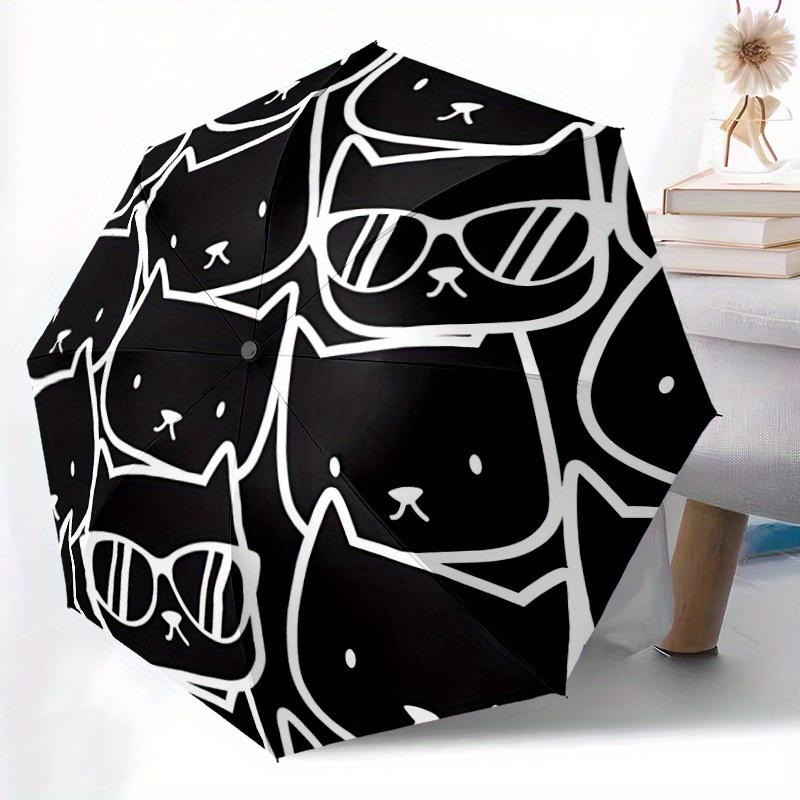 1pc Cat Faces Automatic Open, Sturdy Iron Frame, Compact Folding Design, All-Season Portable Umbrella for Women & Men, Outdoor Umbrella yy25
