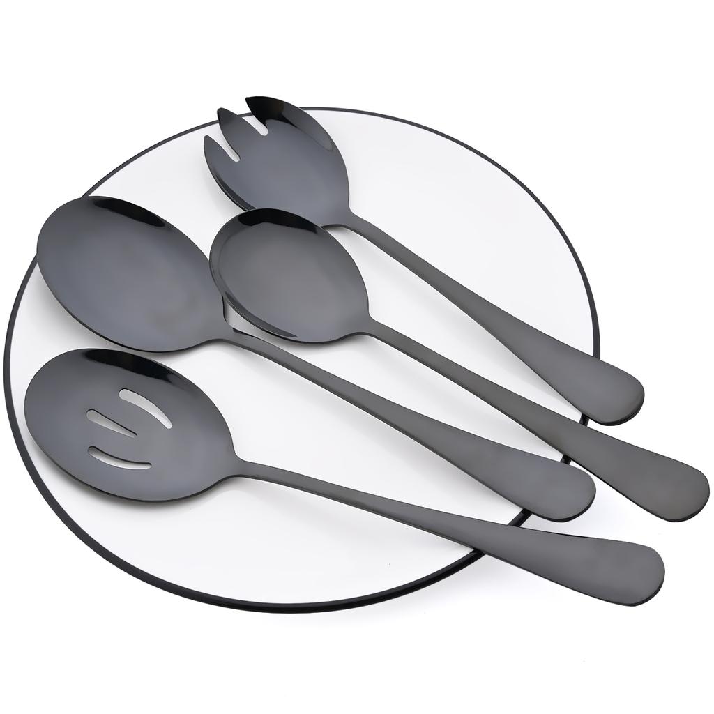 4Pcs Mirror Silver Salad Spoon Cutlery Set Dessert Spoon Ice Cream Scoop Dinnerware Stainless Steel Tableware Kitchen Flatware