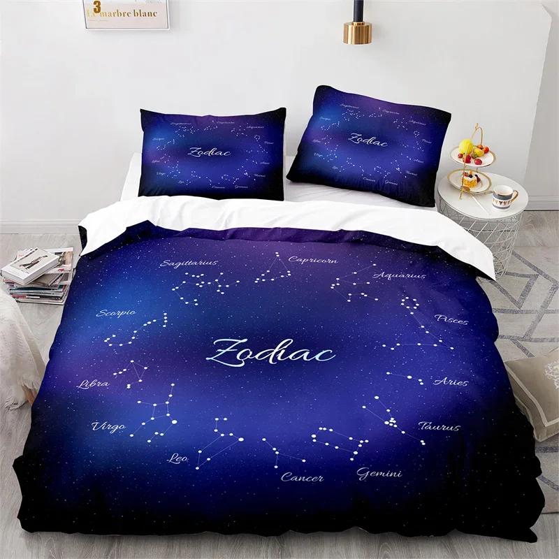 Sun and Moon Duvet Cover King Microfiber Astrology Bedding Set Twelve Constellations Zodiac Comforter Cover For Kids Boys Girls