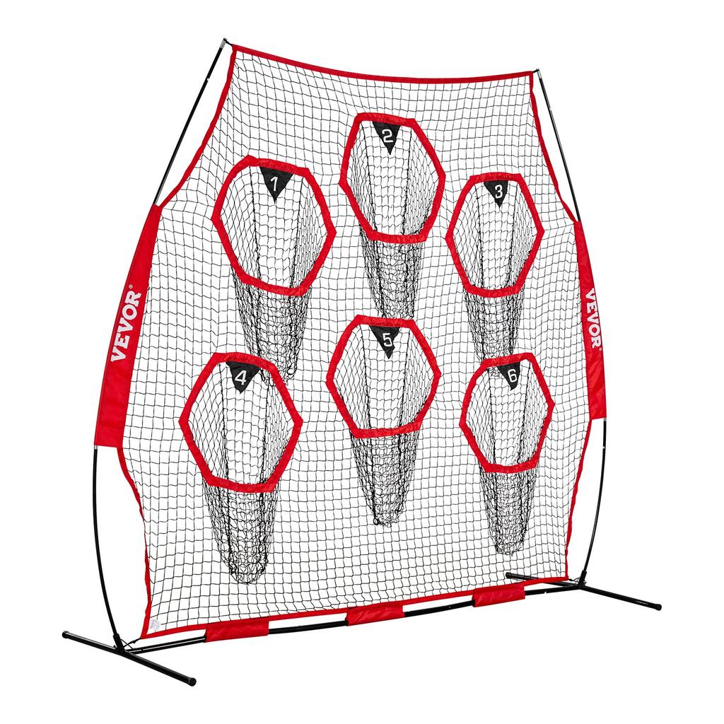 VEVOR 2438.4x2438.4mm Football Trainer Throwing Net, Training Throwing Target Practice Net with 6 Target Pockets
