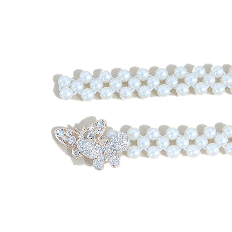 Meier Women's Belt Elastic Pearl Rhinestone Butterfly Slim Waist Cincher