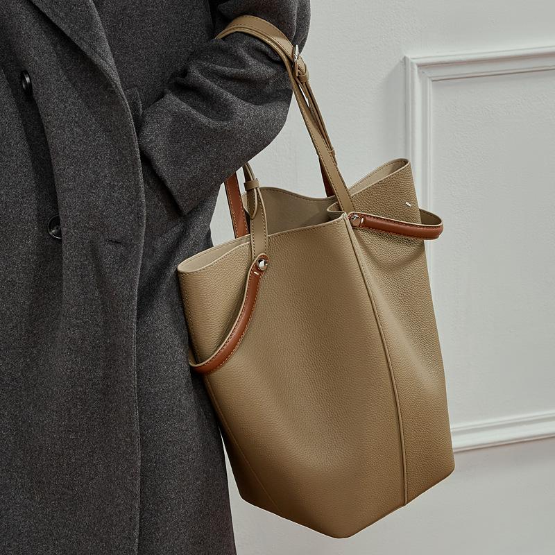 Vegetable Basket Bag, Commuting Single-shoulder Niche Handbag, Large-capacity Genuine Leather Bag, Bucket Bag