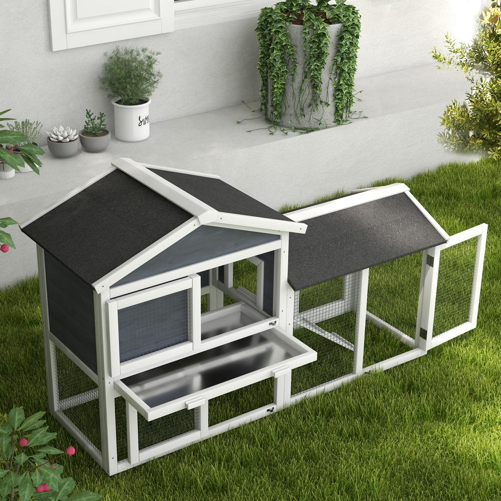 Gabbia per piccoli animali con recinto, Legno di abete, 147 x 54 x 84 cm, Grigio