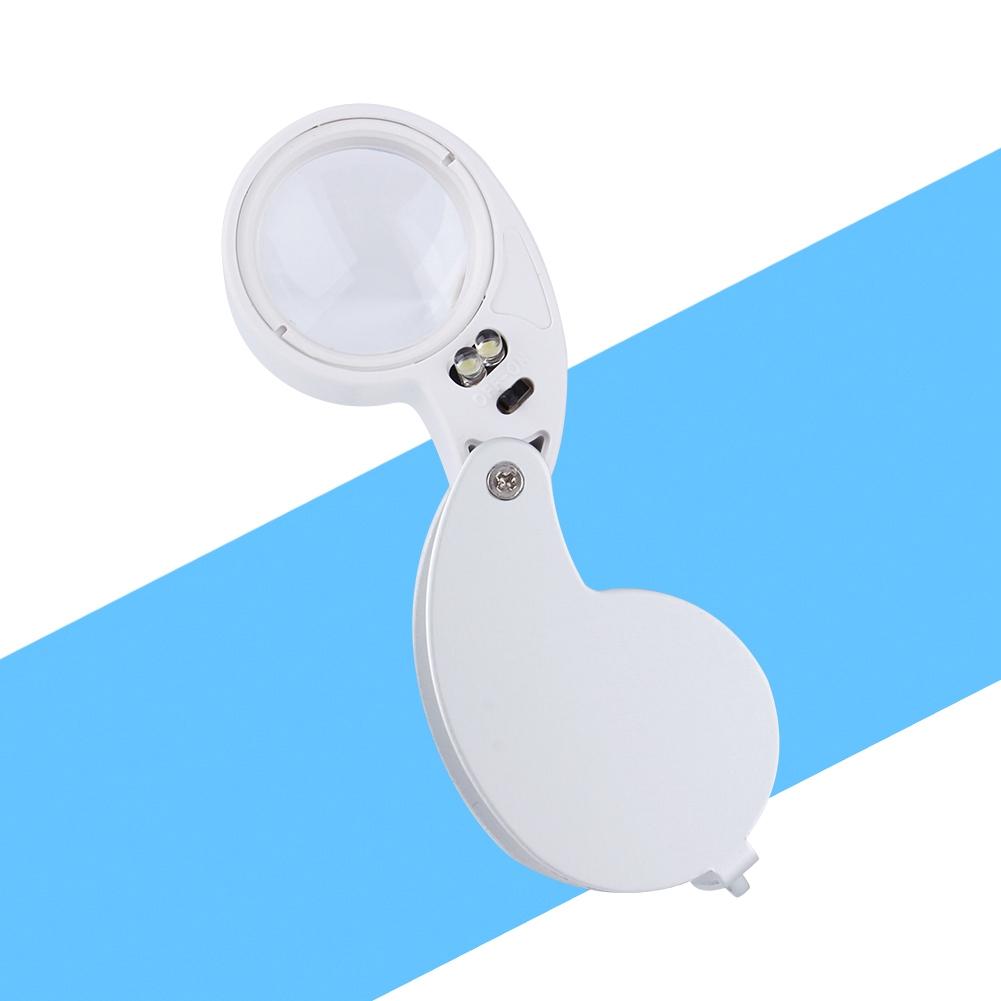 Silber 40X Leselupe Glas Juwelierlupe Beleuchtete Lupe mit LED-Lampe