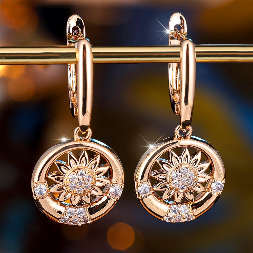 

Luxury Female White Zircon Stone Sunflower Hoop Earrings Female Gold Color Wedding Jewelry For Women білий