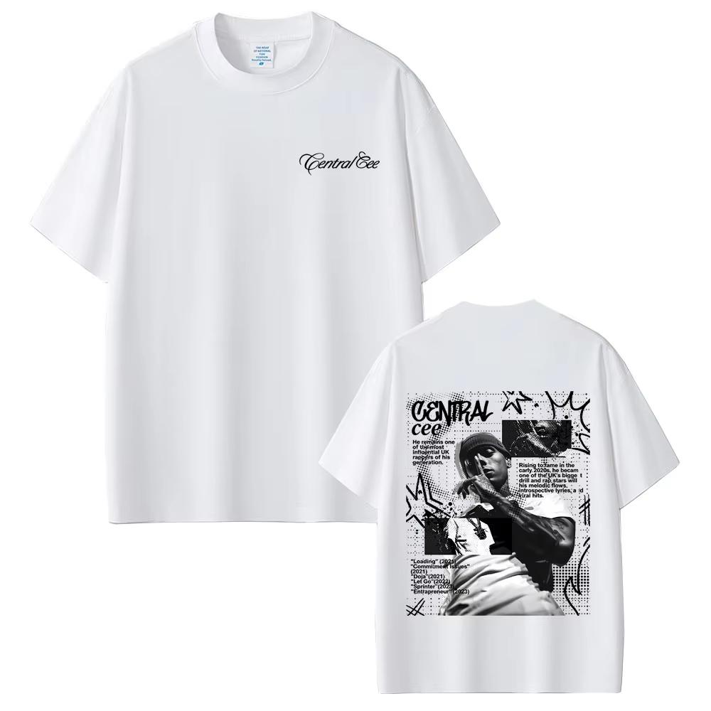 Hot Sale Rapper Central Cee Double Sided Graphic Print T Shirt Men Women Hip Hop Streetwear T-shirt Breathable Streetwear Short Sleeve Casual Tees