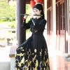 Elegant Black Hanfu: Gold-Stamped Crane Design, Plus Size Couple Set, Traditional Chinese Style Skirt for Women