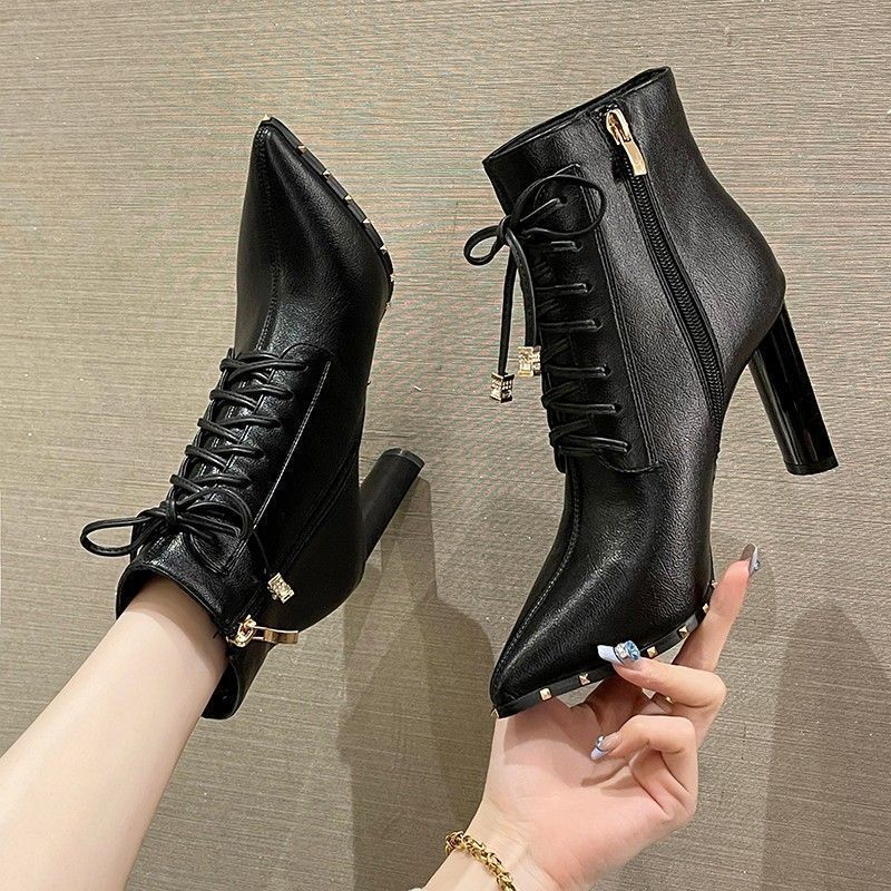 Fashion Female Short Shoes Plain Chunky Heel Non Slip Zip Women's Ankle Boots High Quality Fashion 2025 Booties Large Size Warm Boot Pu