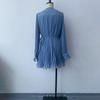 Womens V-Neck Solid Pleated Ruffle Jumpsuit Slim Waist Street Style