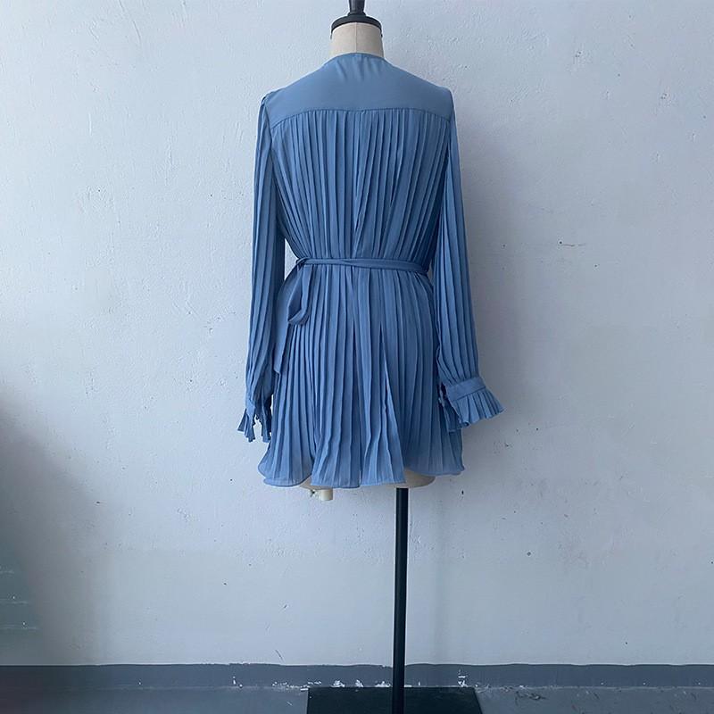 Womens V-Neck Solid Pleated Ruffle Jumpsuit Slim Waist Street Style
