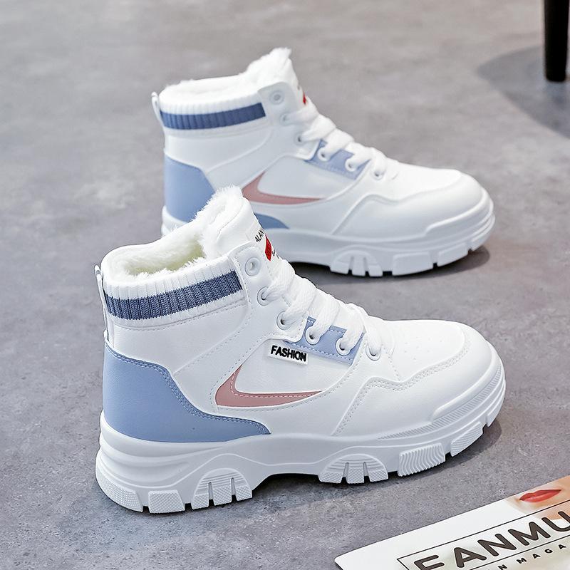 

Женские зимние ботинки на платформе для снега с подкладкой из искусственного меха, на шнуровке, с противоскользящим покрытием, ботинки для ходьбы, женские удобные теплые высокие кроссовки 37 синий