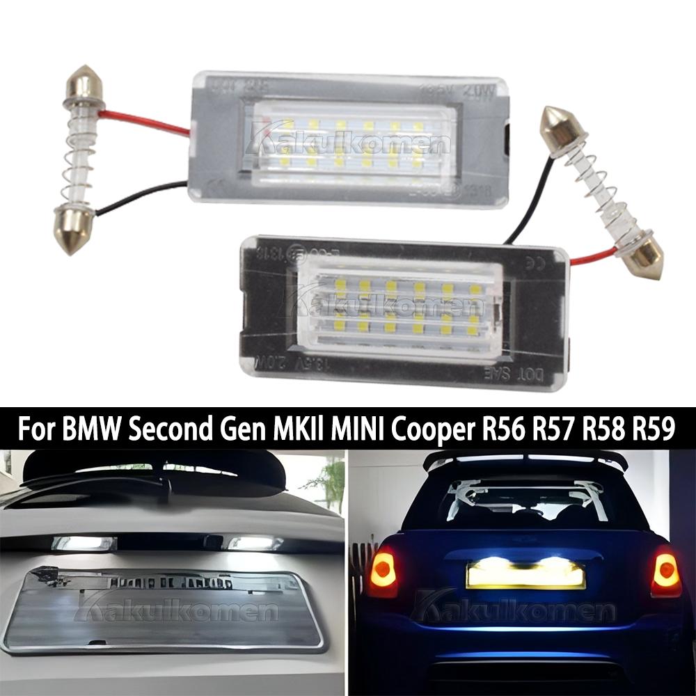 2Pcs LED Lights License Plate Light For Mini Cooper R56 R57 R58 R59 Built-In CAN-bus Resistor Error Free Waterproof 6000K White