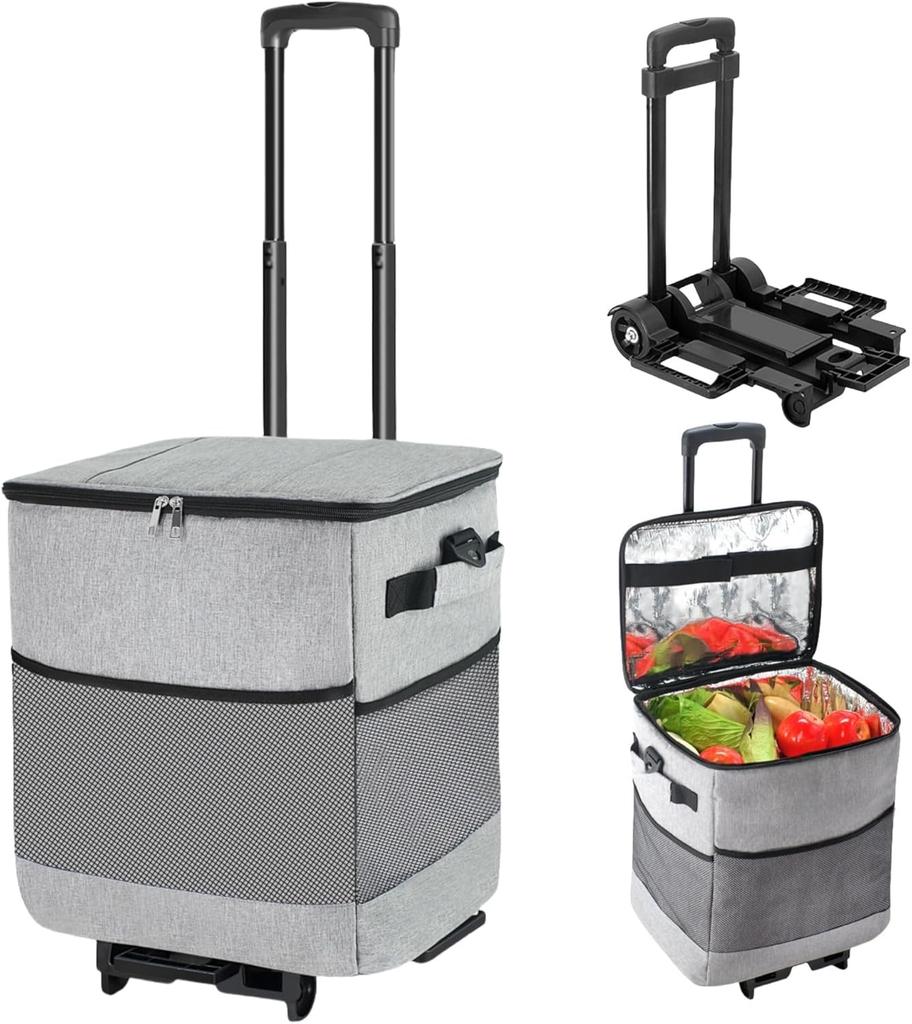 ZHJINGYU Large Capacity 40L Cooler Box with Wheels, Insulated Soft Cooler Bag, 4-Layer Insulation, Foldable and Lightweight, Perfect for Picnics,