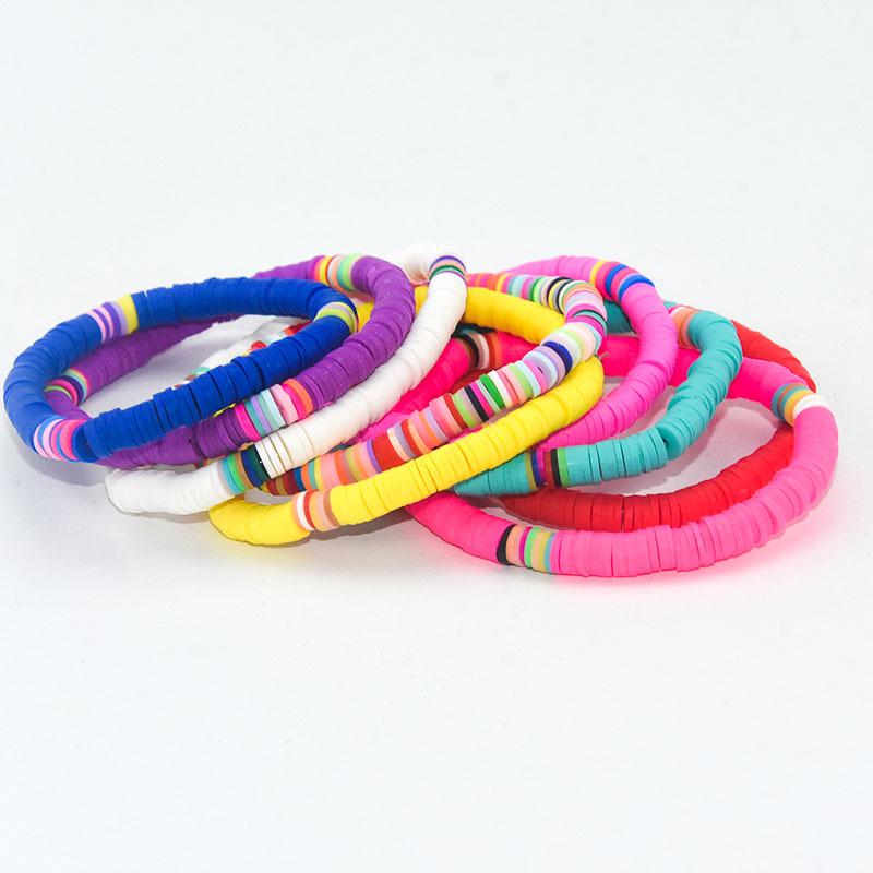 Handmade Ethnic Style Mixed Color Polymer Clay Bracelet - 6mm Elastic Cord