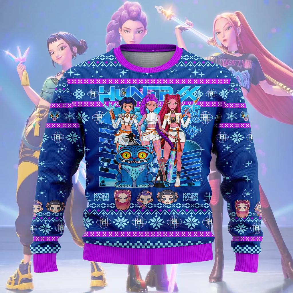 2025  New KPop Demon Hunters Ugly Christmas Sweater Harajuku Fashion Women Jumper Sweater Rumi Mira Zoey HUNTR/X Sweatshirts