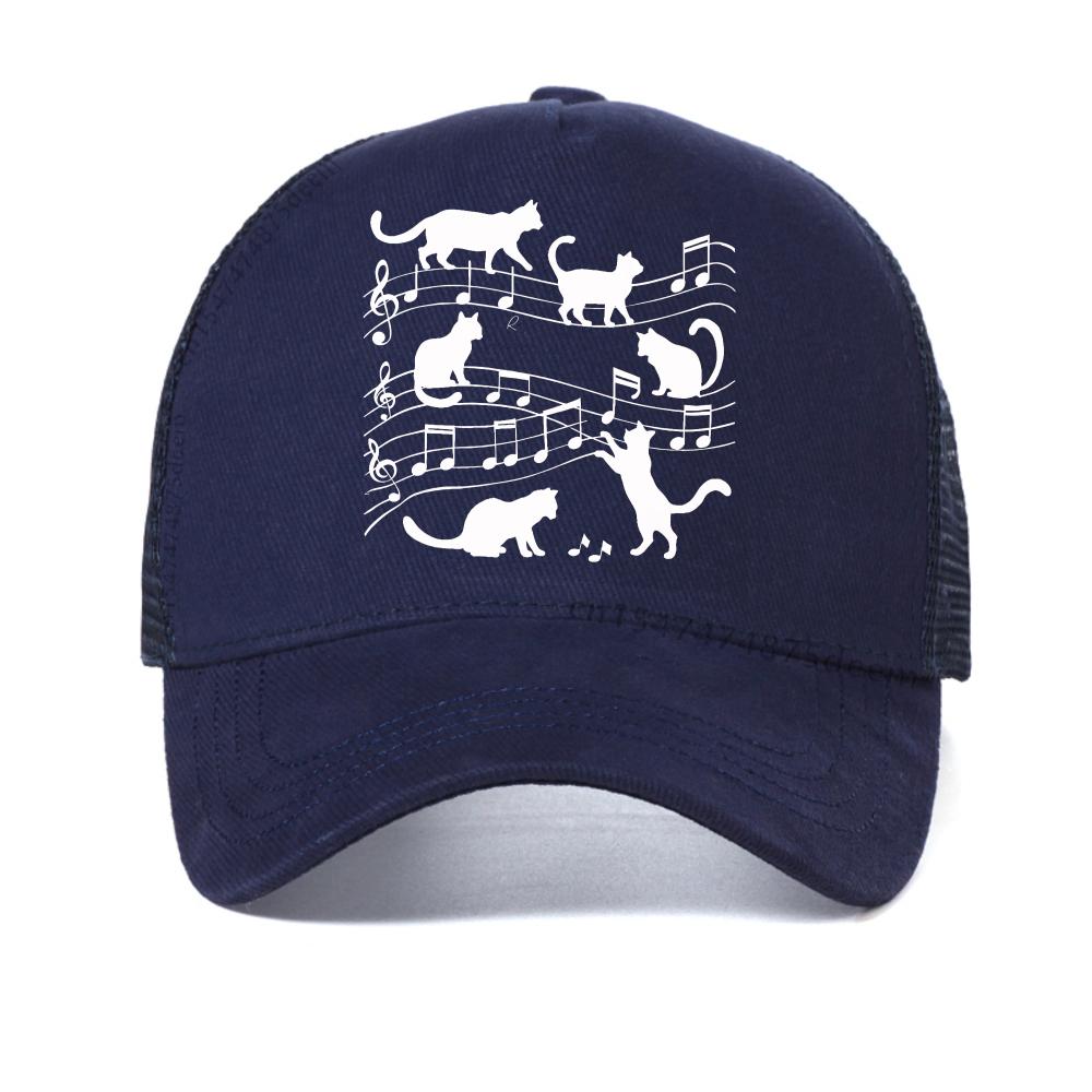 

Music & Cat Print baseball cap fashion Casual Summer Women s Graphic caps men Birthday Gifts Piano hat Breathable Snapback hats Adjustable темно-синього кольору