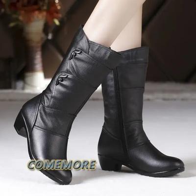 Fashion New Fashion Middle Boots Winter Women's Korean Style Elegant Low Heel Solid Color Fleece Warm Plus Size Outdoor Anti-Skid Boots