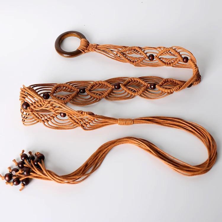 Cintura da Donna Intrecciata con Nappe, Fascia in Vita Intrecciata con Laccetto, Corda Larga Boho a Catena per Accessori Fascia Vita Vestito