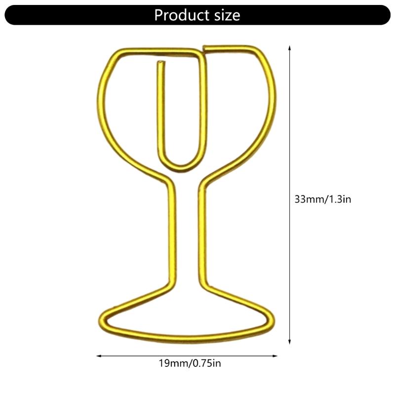 30Pcs Wine Glass Shape Paper Clip Small Metal Paper Clamp File Organiser Clip Metal Book Marker Clips for Office School