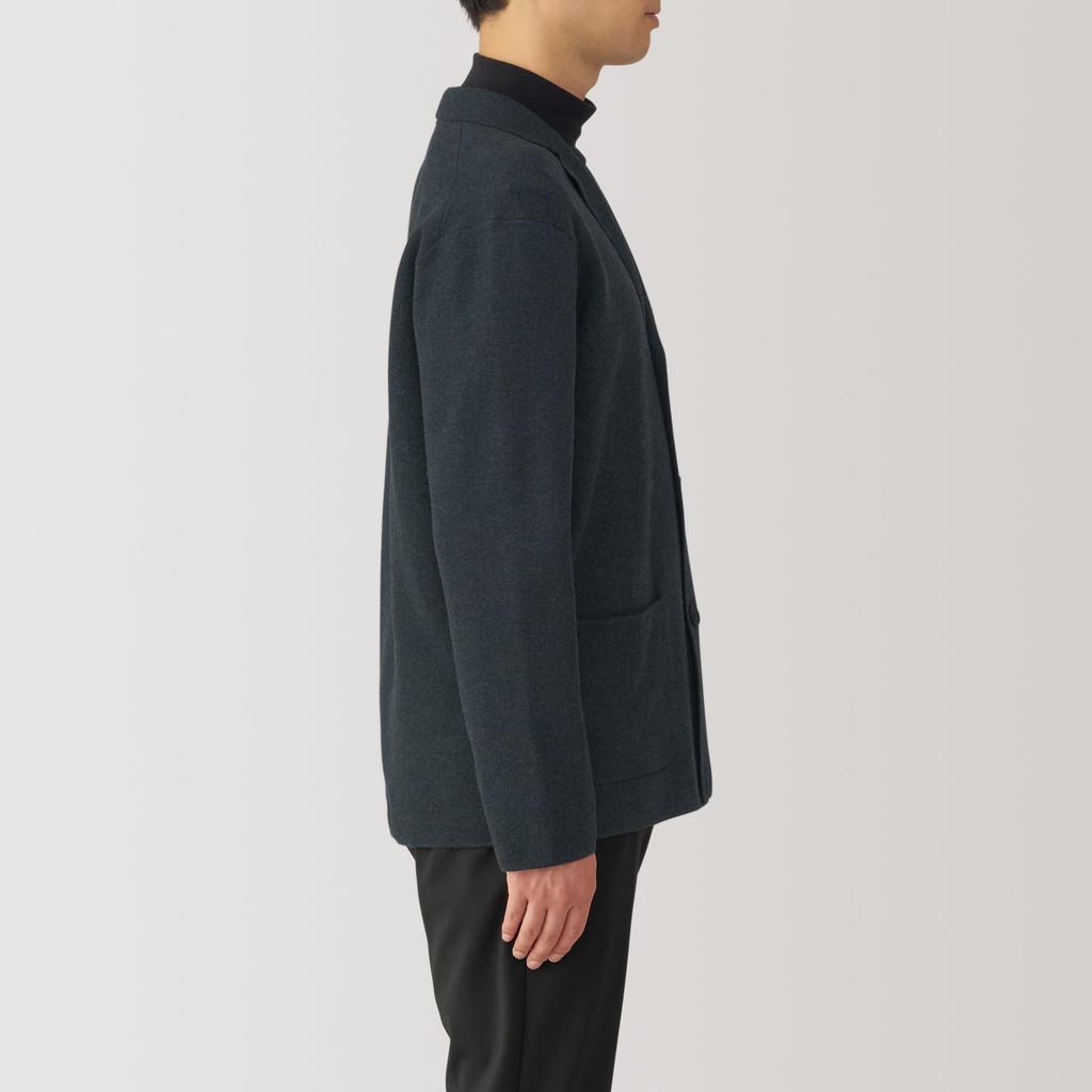 MUJI Pralny dzianinowy kardigan z prążkami Milan, Ciemny, Rozmiar AA0R0A4A, Męski, Szary, L,