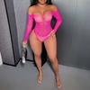 Rose Red Hot Diamond Mesh Sexy Long Sleeve Sex Underwear Hollow Bikini